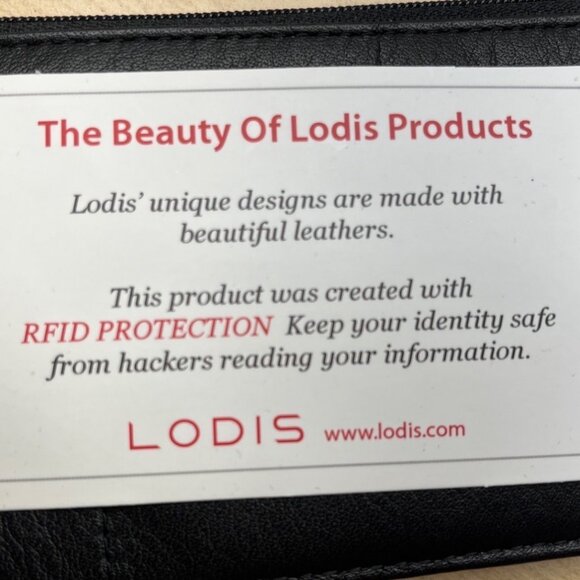 Lodis RFID-Blocking Black Leather Slim Wallet With Card Slots & Zip Closure Sz M - Picture 4 of 8